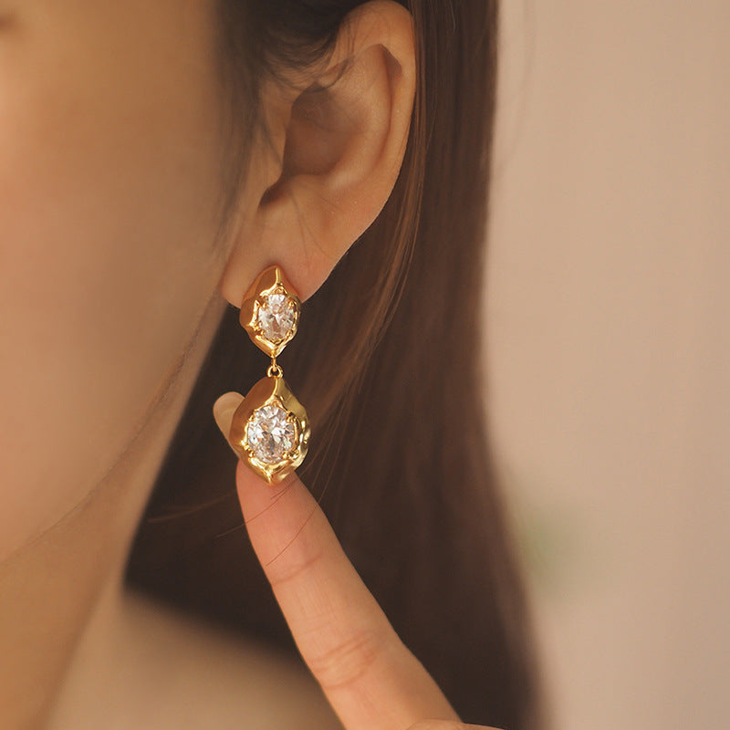 Hand-Hammered Zircon Gemstone Drop Earrings for Wedding/Date/Daily