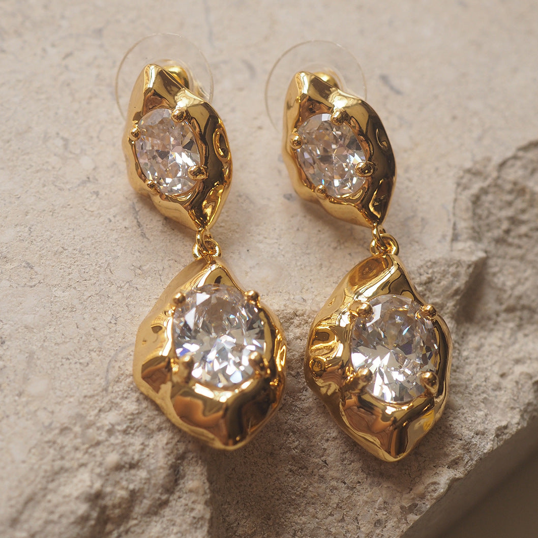 Hand-Hammered Zircon Gemstone Drop Earrings for Wedding/Date/Daily