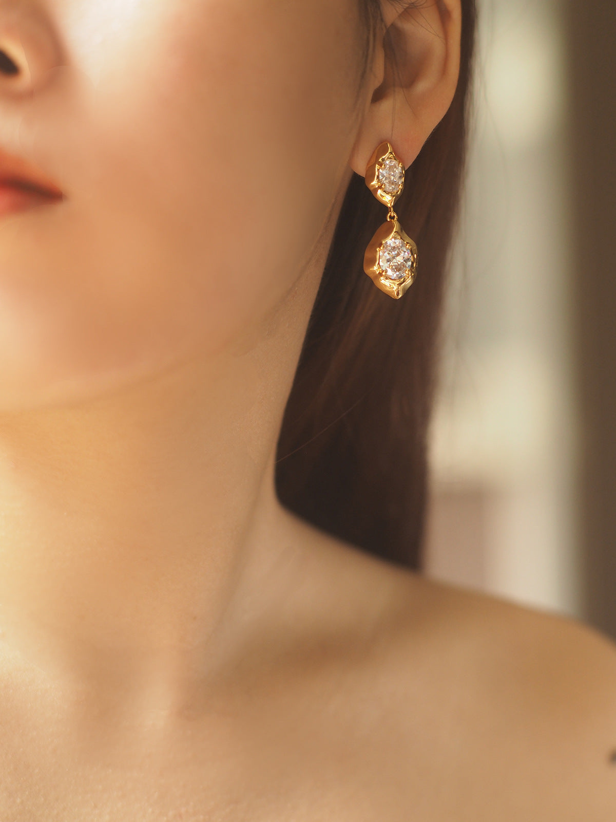 Hand-Hammered Zircon Gemstone Drop Earrings for Wedding/Date/Daily