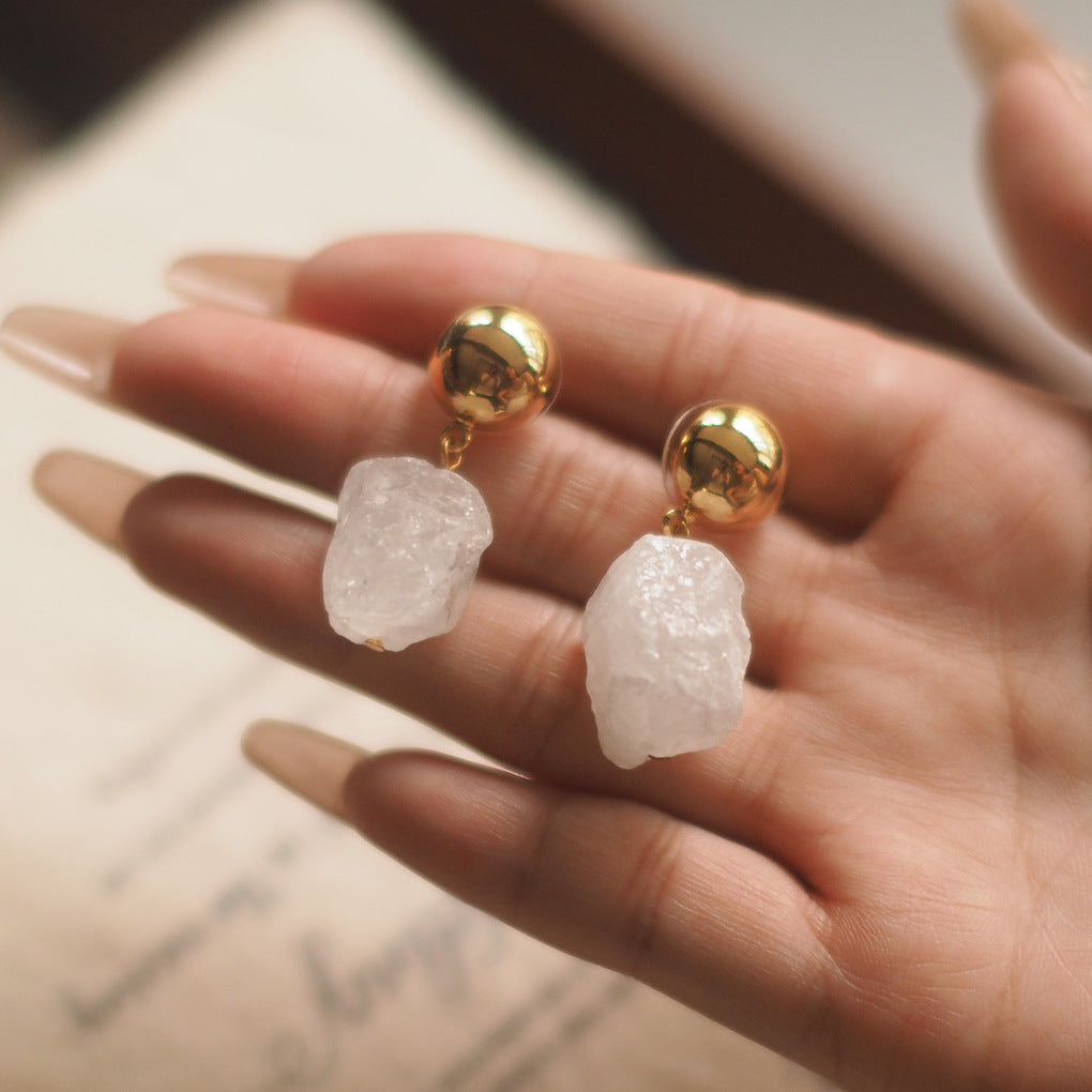Natural Clear Quartz & Amethyst Crystal Drop Earrings for Dailywear