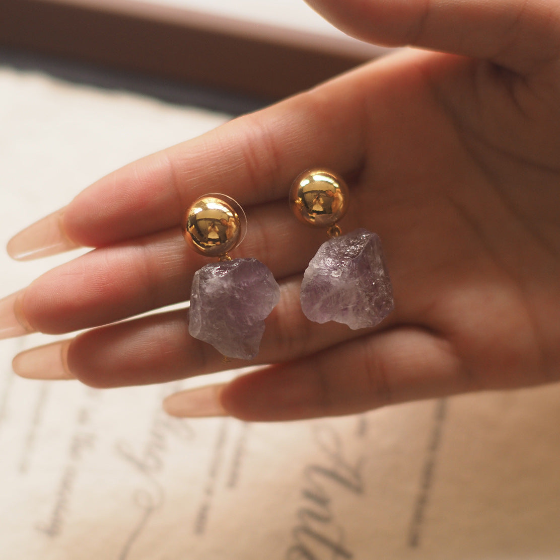 Natural Clear Quartz & Amethyst Crystal Drop Earrings for Dailywear