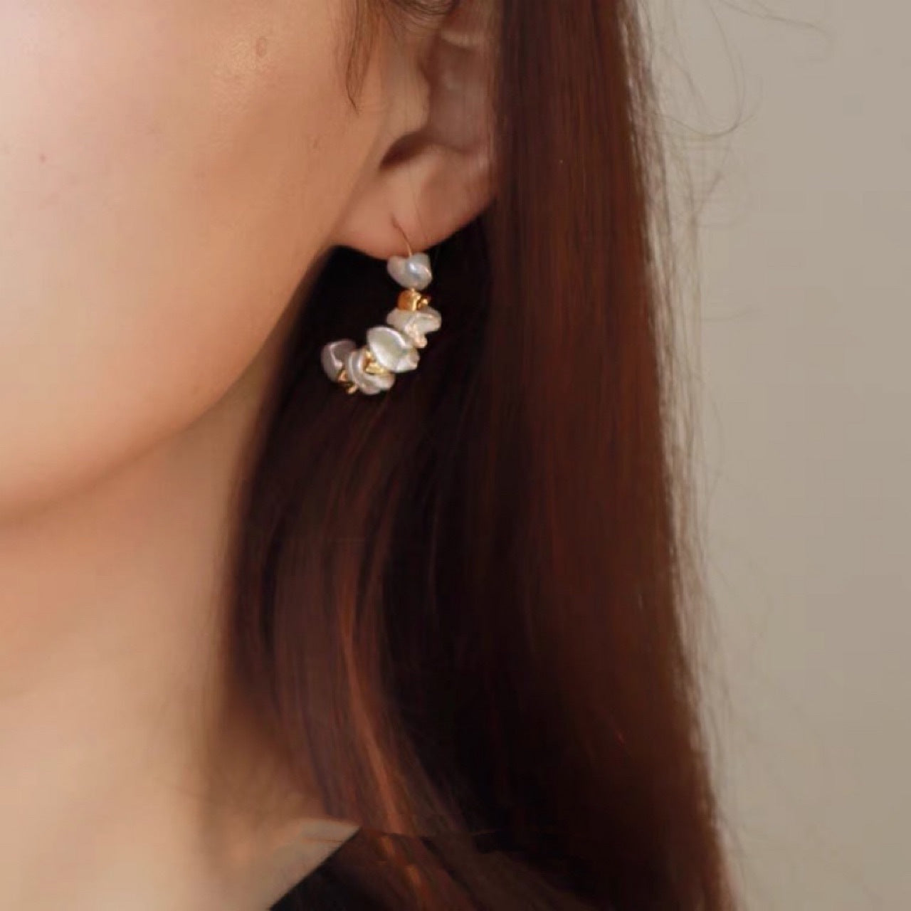 Baroque Pearl Earrings with Silver Flakes & Gold Beads for Travel, Dates & Parties