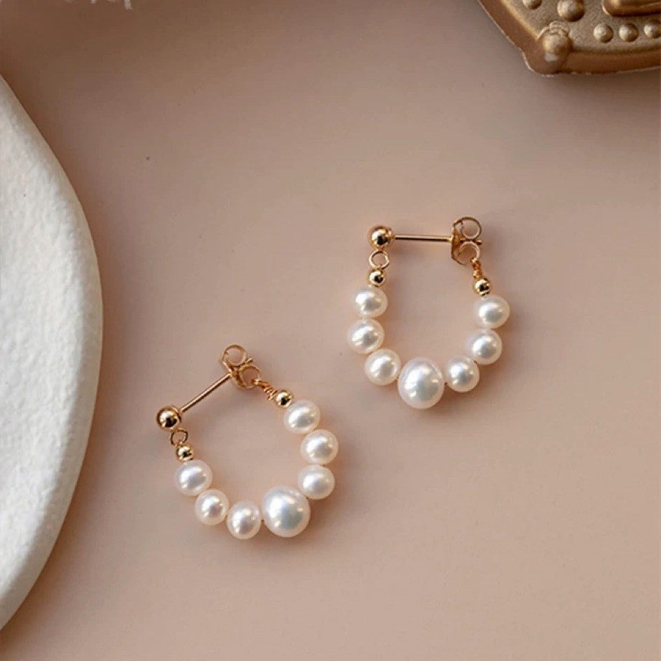 Hoop Earrings with Natural Freshwater Pearls
