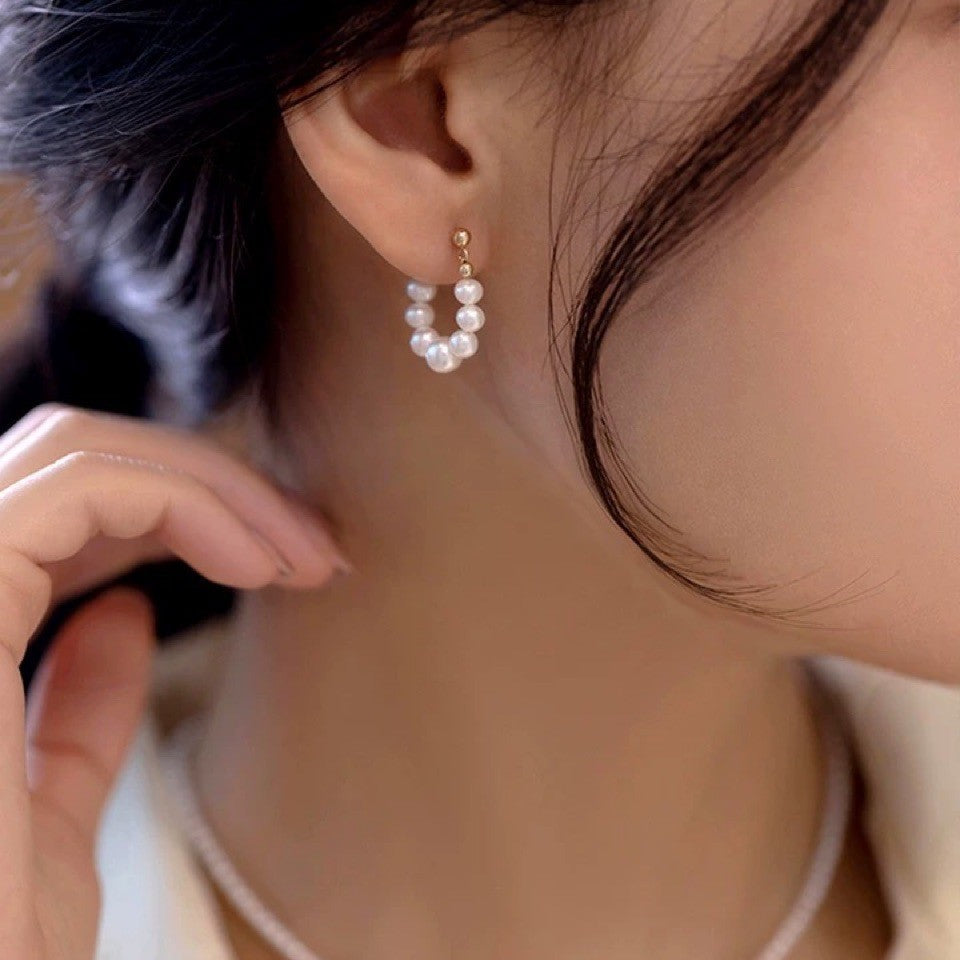 Hoop Earrings with Natural Freshwater Pearls