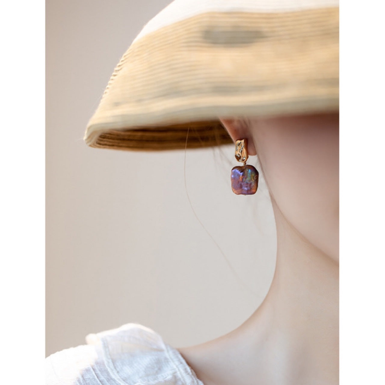 Natural Mauve Square Baroque Pearl Drop Earrings – Unique Statement Jewelry