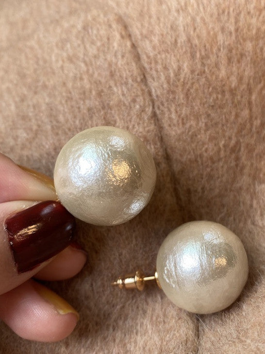 Handmade S925 Silver Big Cotton Pearl Stud Earrings for daily wear/wedding/party