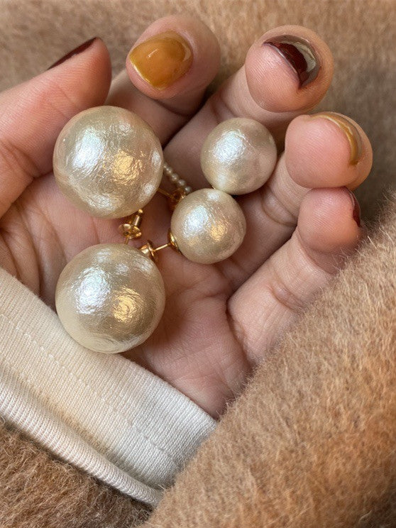 Handmade S925 Silver Big Cotton Pearl Stud Earrings for daily wear/wedding/party