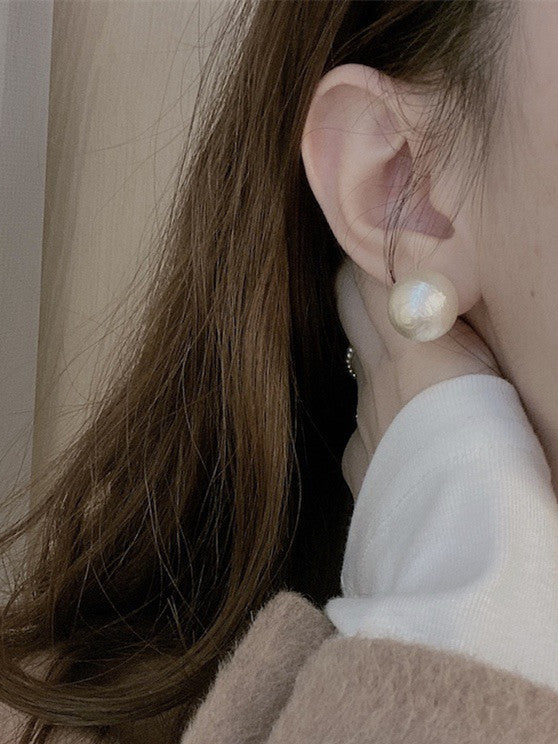 Handmade S925 Silver Big Cotton Pearl Stud Earrings for daily wear/wedding/party