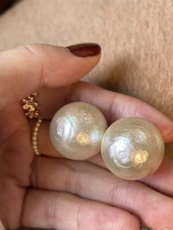 Handmade S925 Silver Big Cotton Pearl Stud Earrings for daily wear/wedding/party