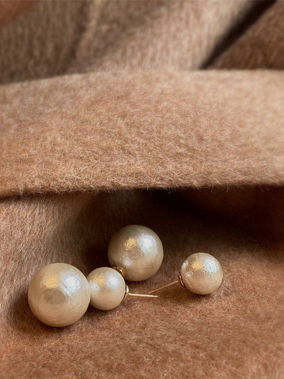 Handmade S925 Silver Big Cotton Pearl Stud Earrings for daily wear/wedding/party