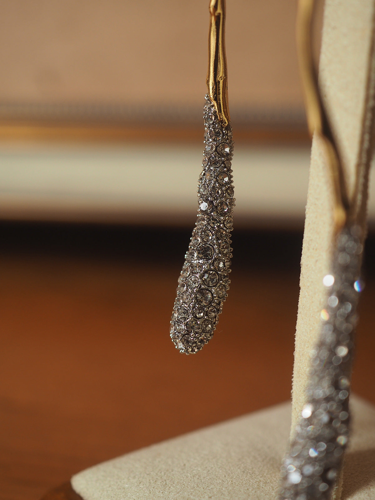 Vintage Gold Rhinestone Long Chain Drop Earrings Bridal & Daily Jewelry