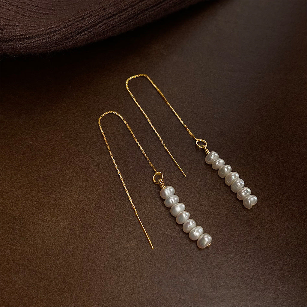 Freshwater Pearl Beaded Gold Threader Earrings