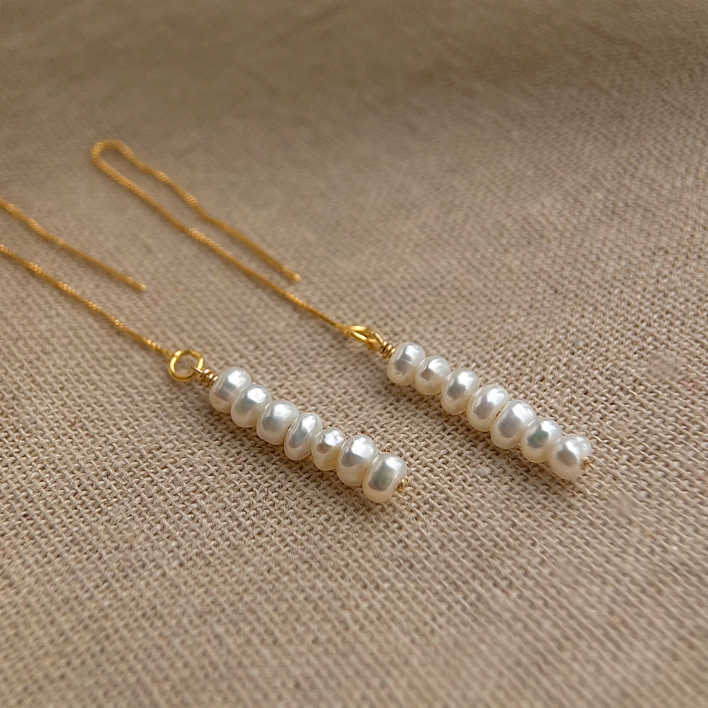 Freshwater Pearl Beaded Gold Threader Earrings
