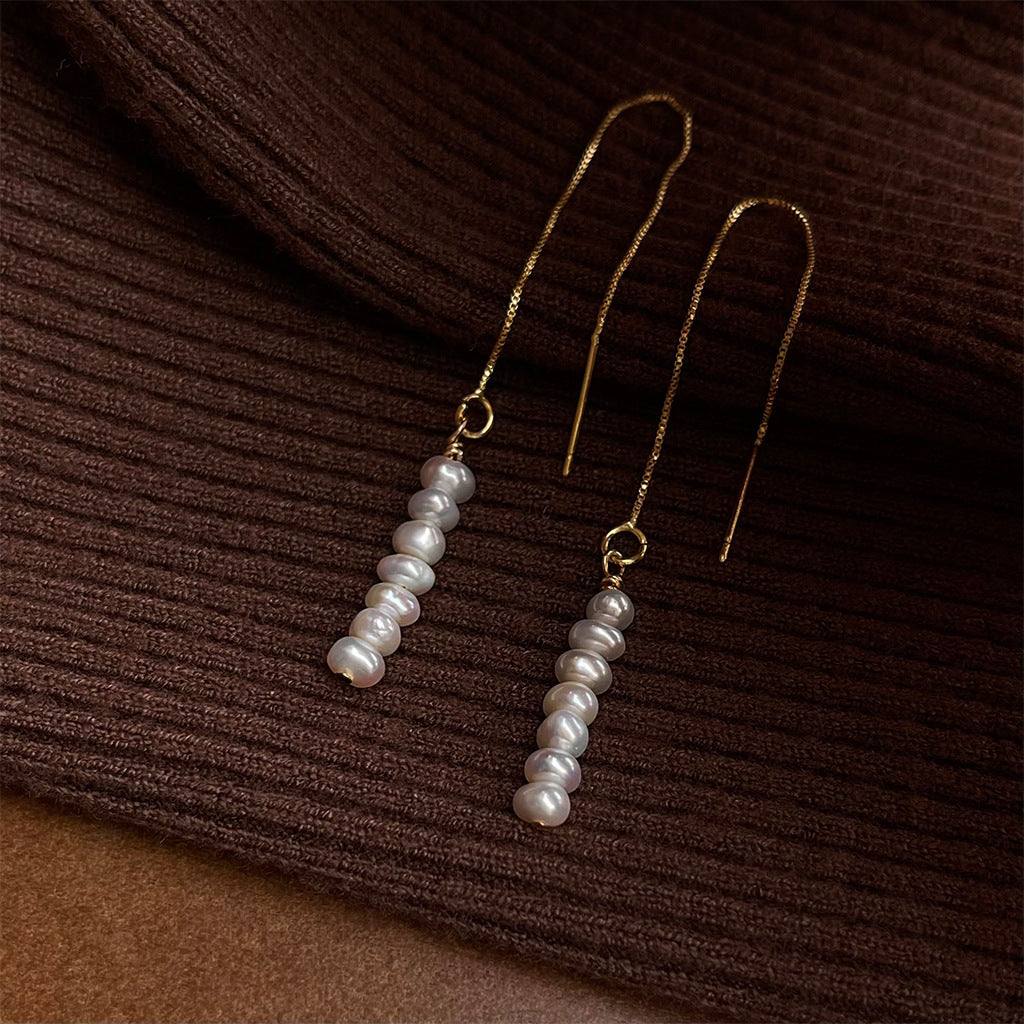 Freshwater Pearl Beaded Gold Threader Earrings