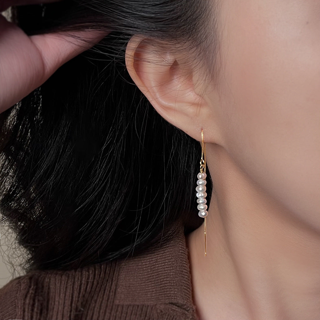 Freshwater Pearl Beaded Gold Threader Earrings