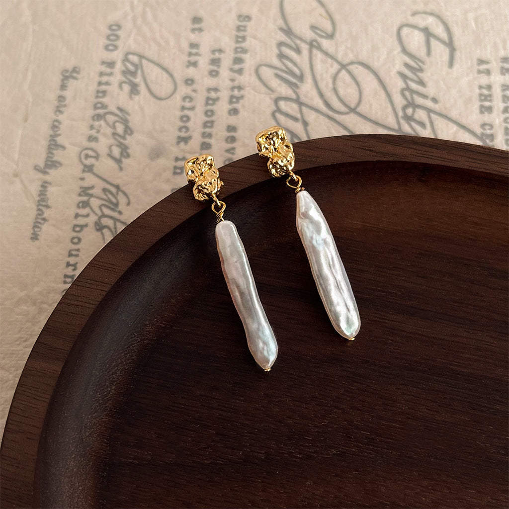 Baroque Stick Pearl Earrings – Unique Freshwater Pearls for Dailywear/Wedding Jewelry