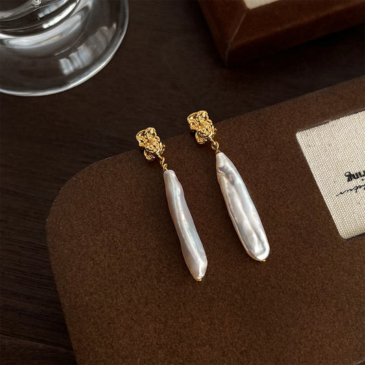 Baroque Stick Pearl Earrings – Unique Freshwater Pearls for Dailywear/Wedding Jewelry