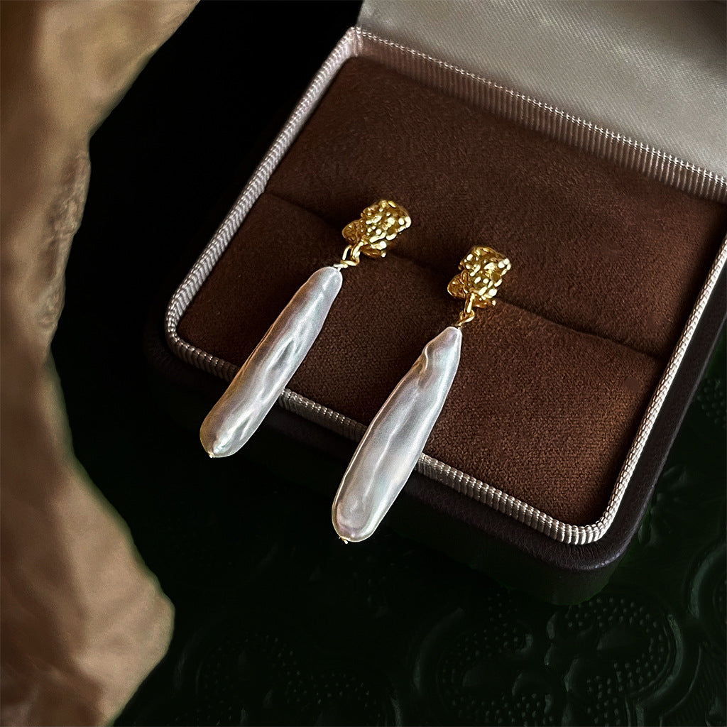 Baroque Stick Pearl Earrings – Unique Freshwater Pearls for Dailywear/Wedding Jewelry