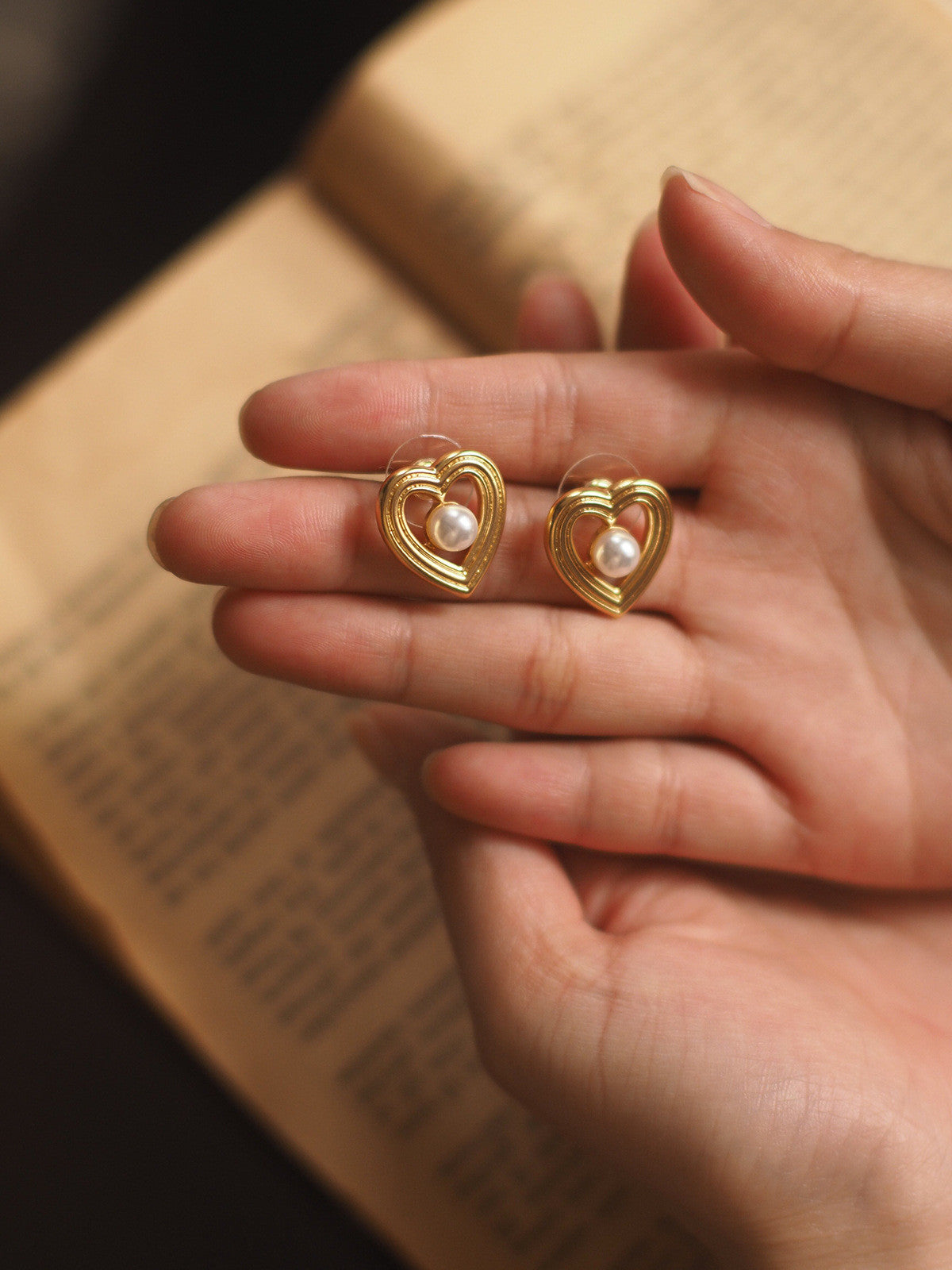 Vintage Heart Pearl Earrings – Retro French Hollow Design, Stud & Clip-On Options
