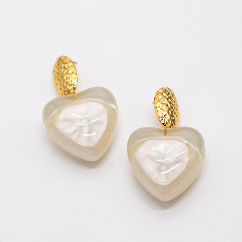 Oversized White Resin Heart Earrings – Sweet Statement Jewelry with S925 Silver Posts