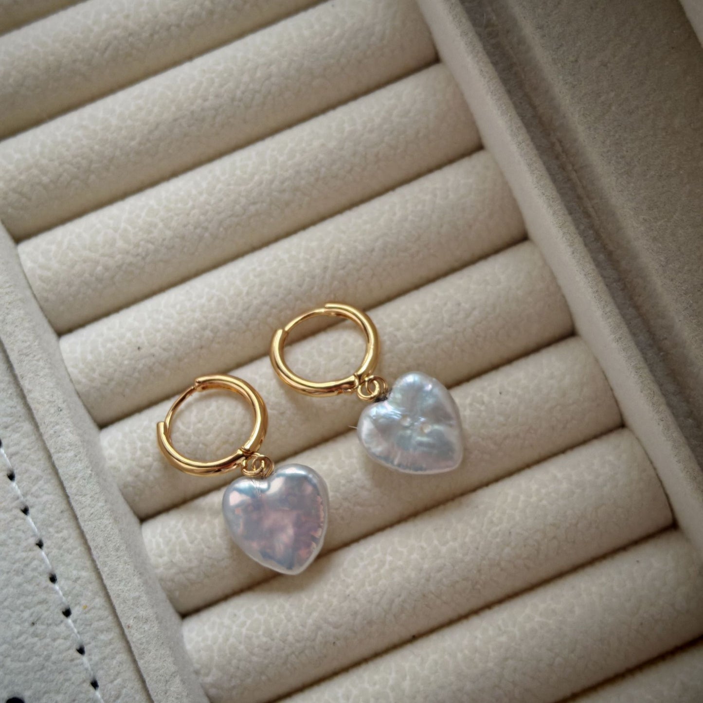 Baroque Heart-shaped Pearl Hoop Earrings -Romantic Jewelry in 925 Sterling Silver