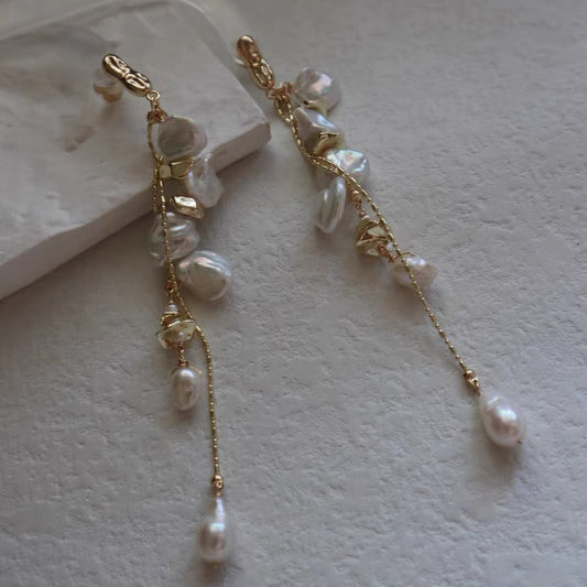 Baroque Pearl Long Tassel Drop Earrings