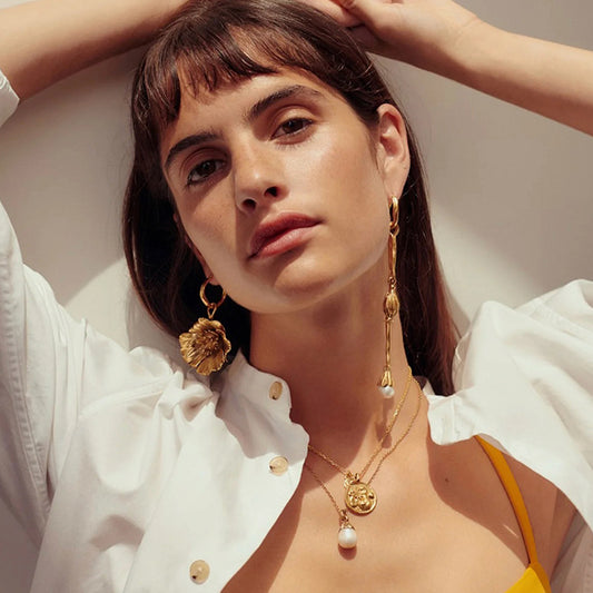 Vintage Gold Asymmetric Flower Petal Pearl Earrings – Jewelry for Women/Party/Girl friend