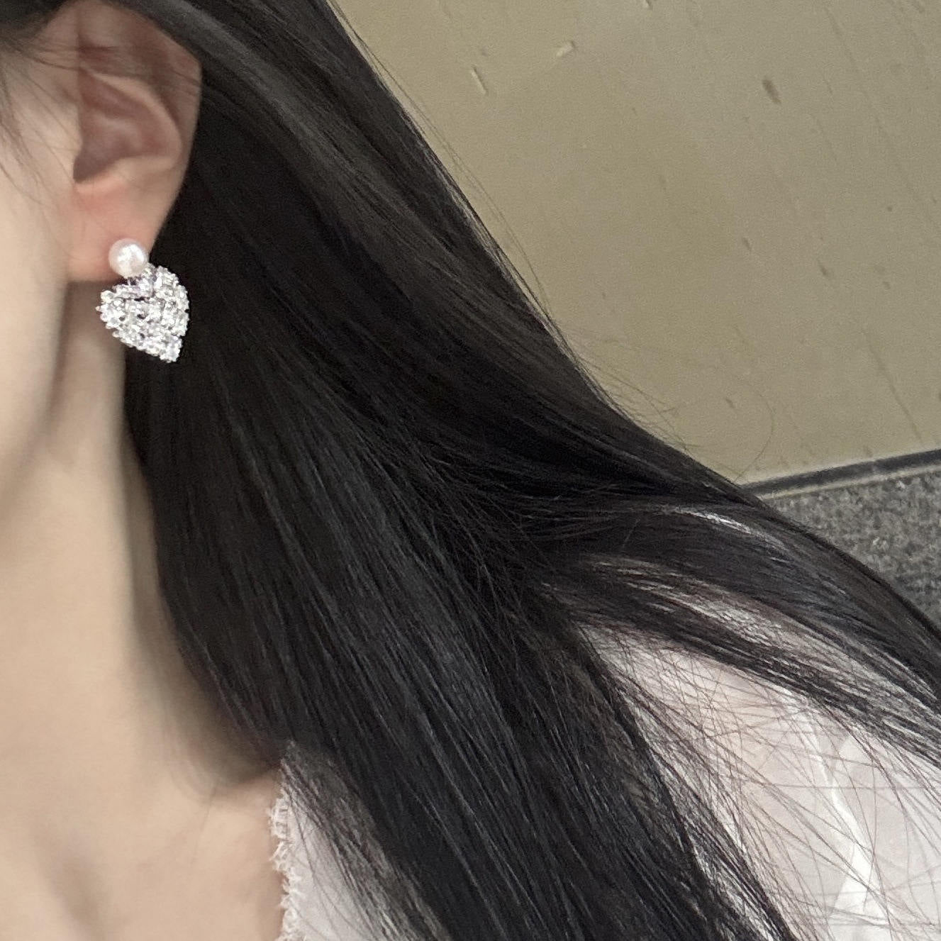 Heart-Shaped Zircon Stud Earrings with Freshwater Pearls – Pearl Jewelry for Women