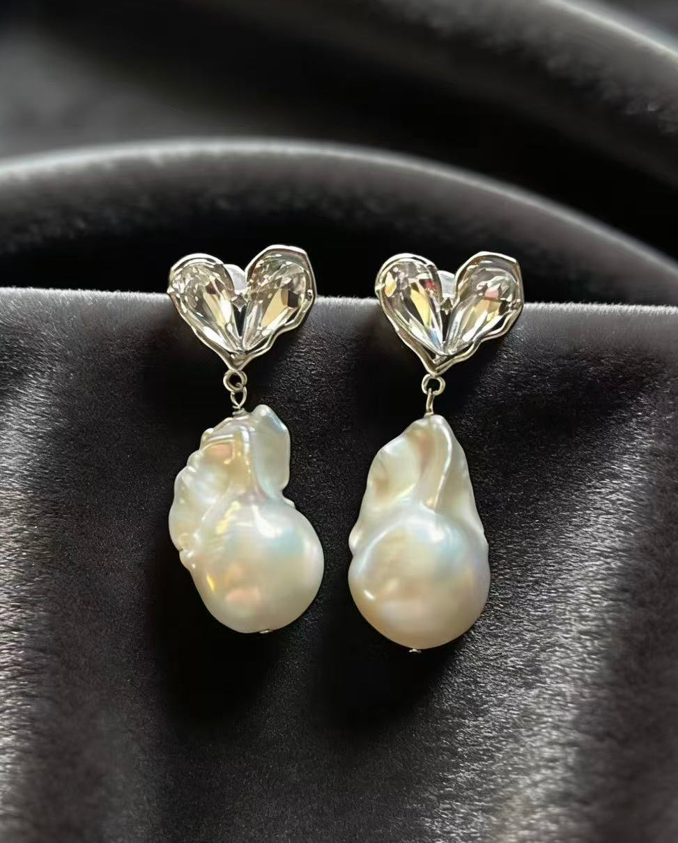 large baroque Pearl earrings with heart-shaped