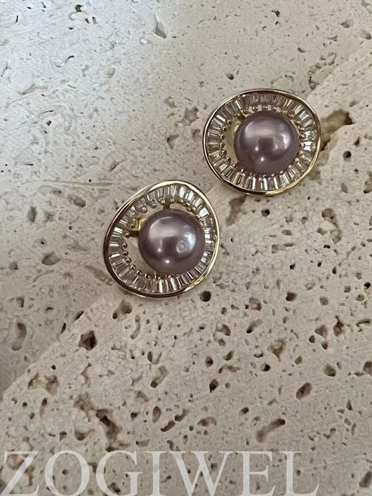 Purple Pearl Stud Earrings