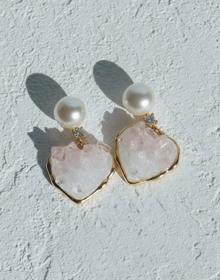 Pink Heart white pearl drop Earrings