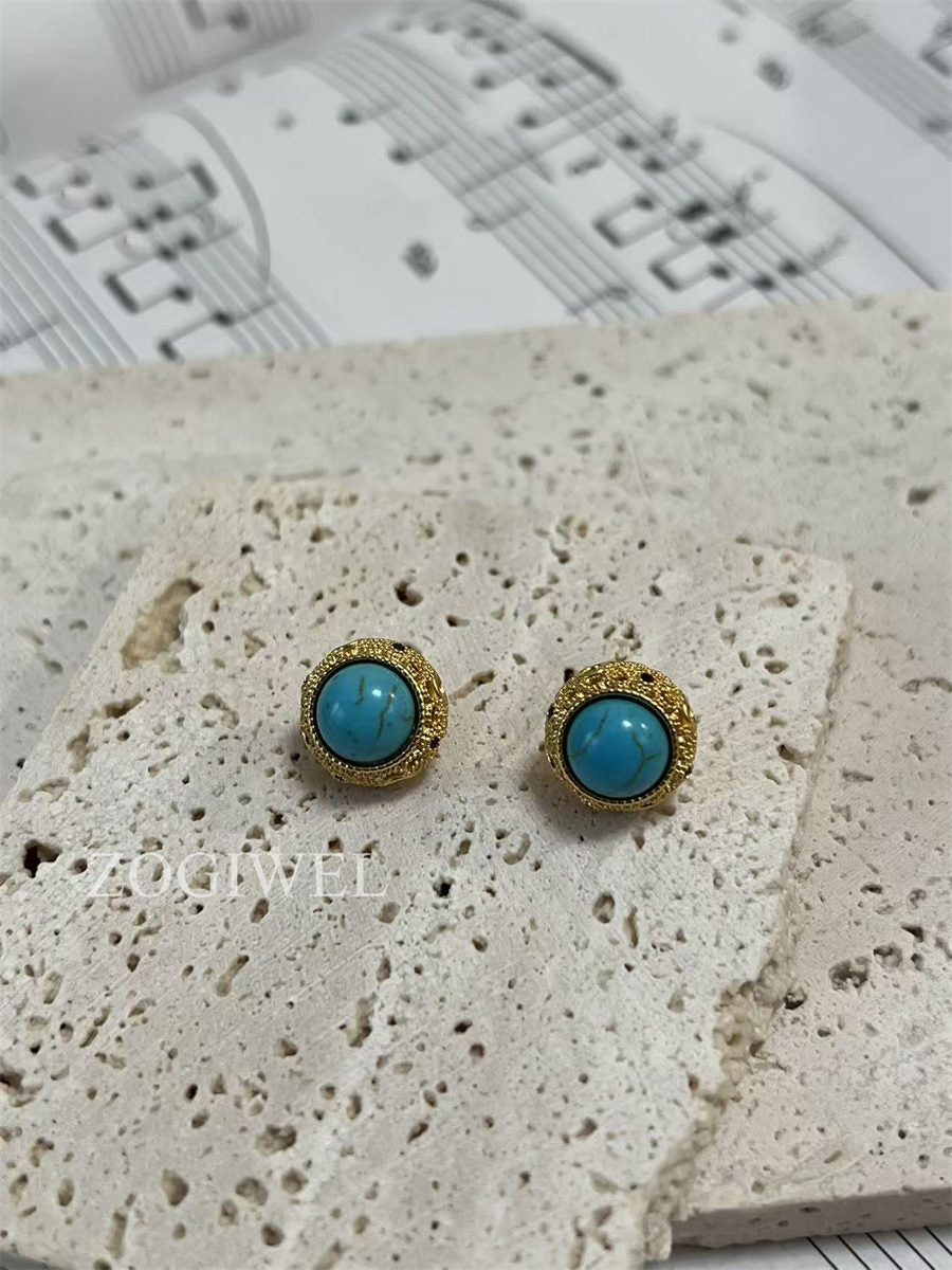 Turquoise Stud Earrings with Gold Accents