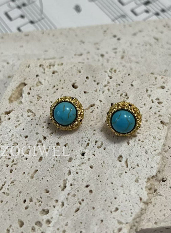 turquoise stud earrings with gold accents for her