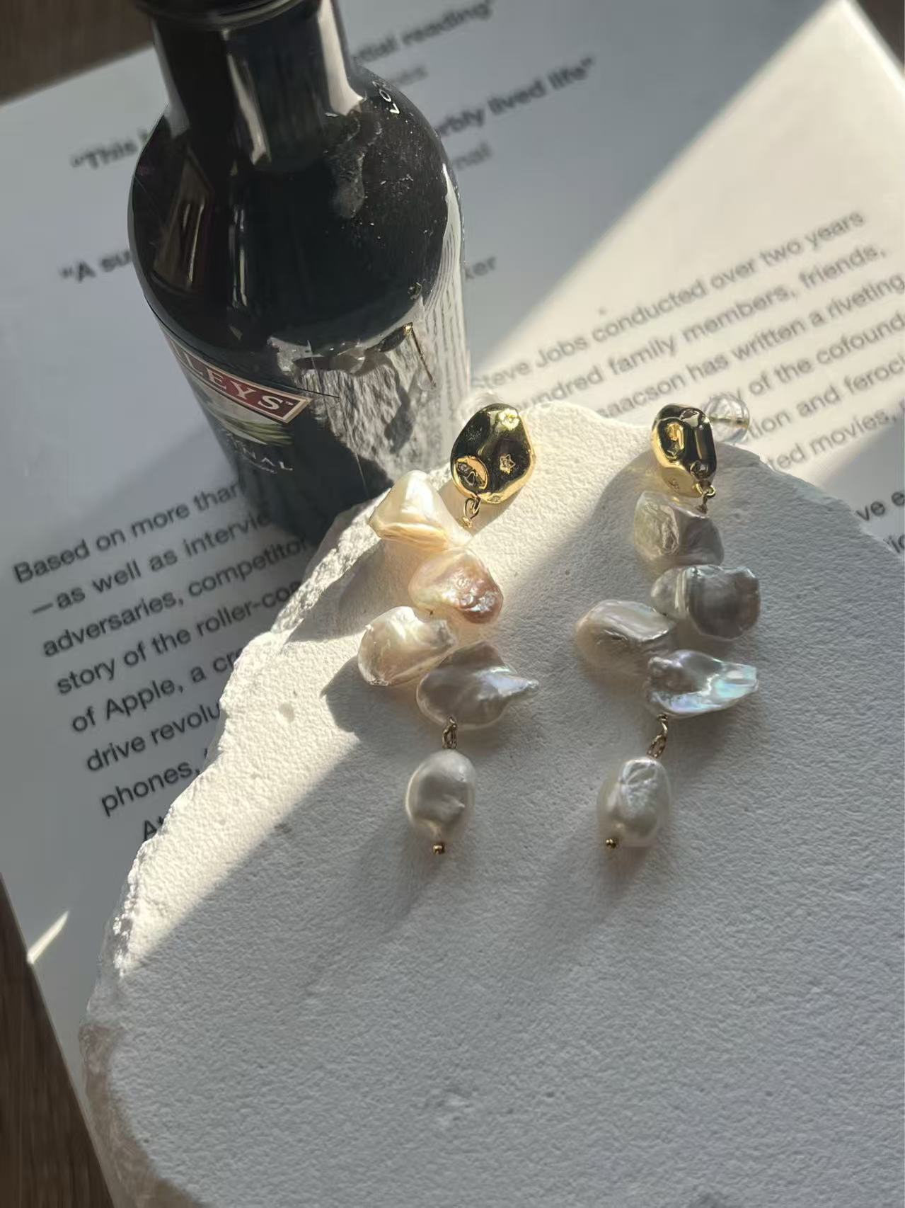 Freshwater Keshi Baroque Pearl Drop Earrings with Gold Accents