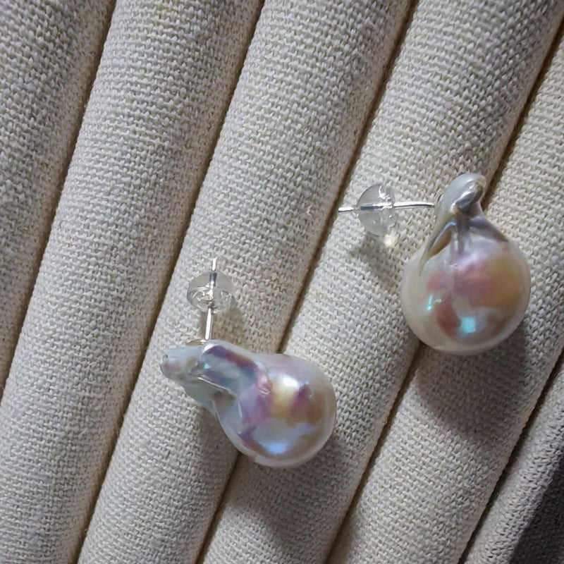 18mm Large Baroque Freshwater Pearl Earrings | 925 Sterling Silver Studs