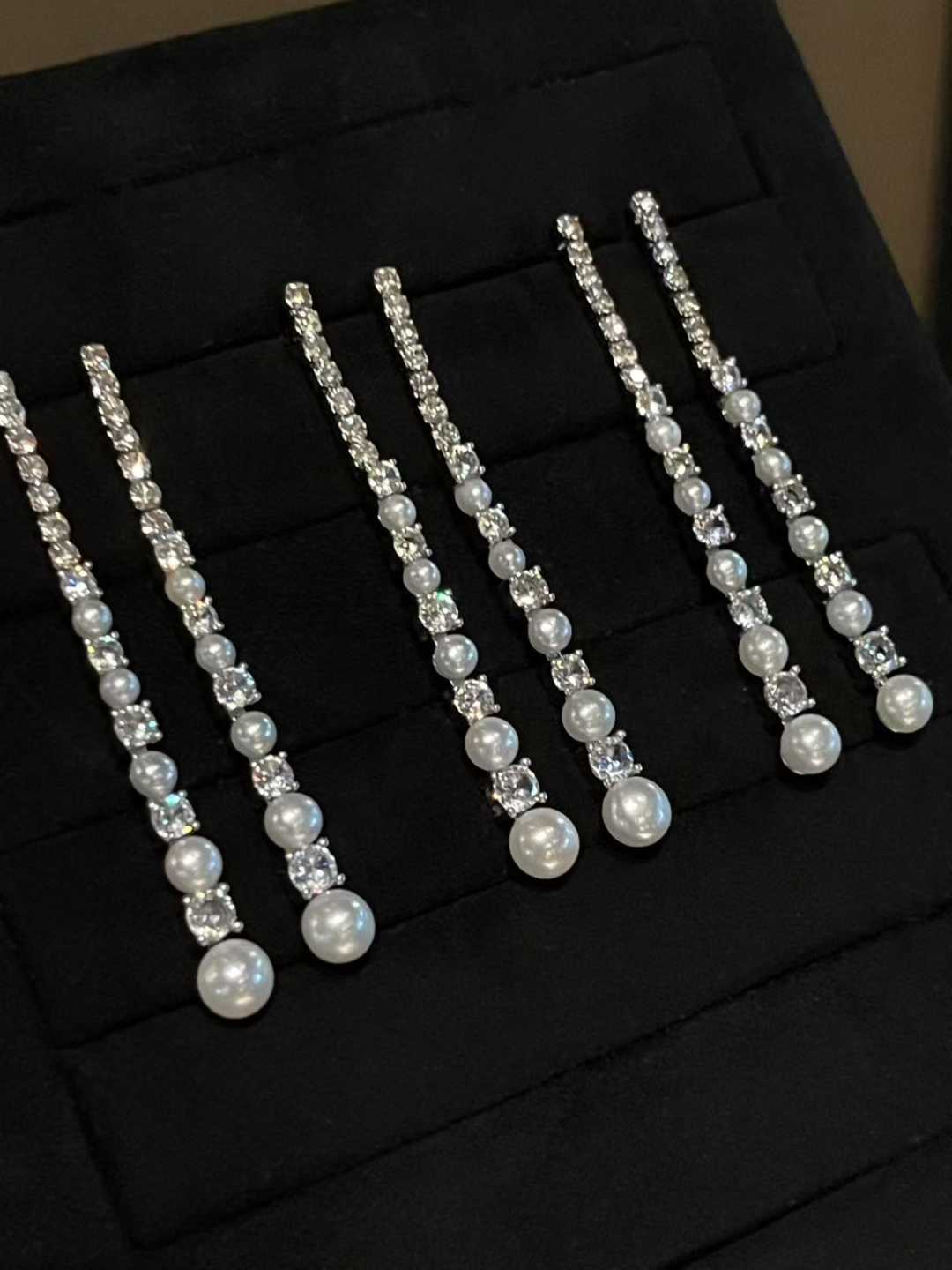Long Freshwater Pearl Drop Earrings with Zircon