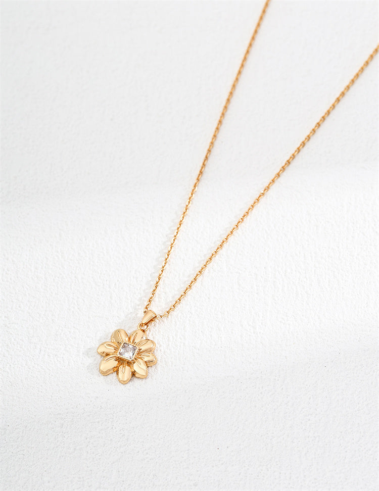 Collier minimaliste en argent S925 avec diamants et fleurs