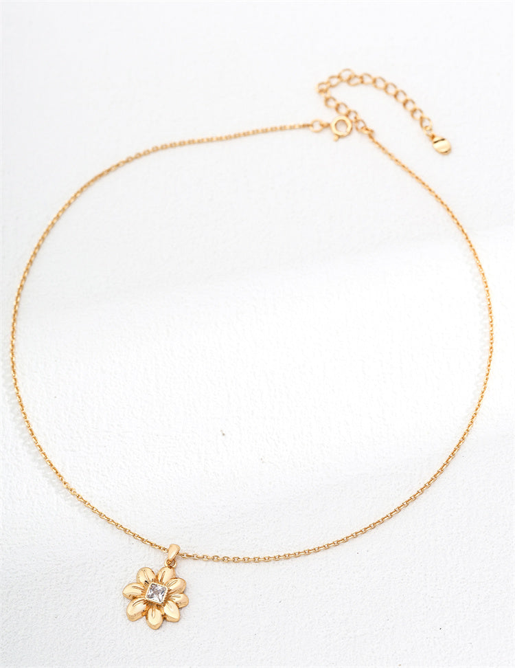 Collier minimaliste en argent S925 avec diamants et fleurs