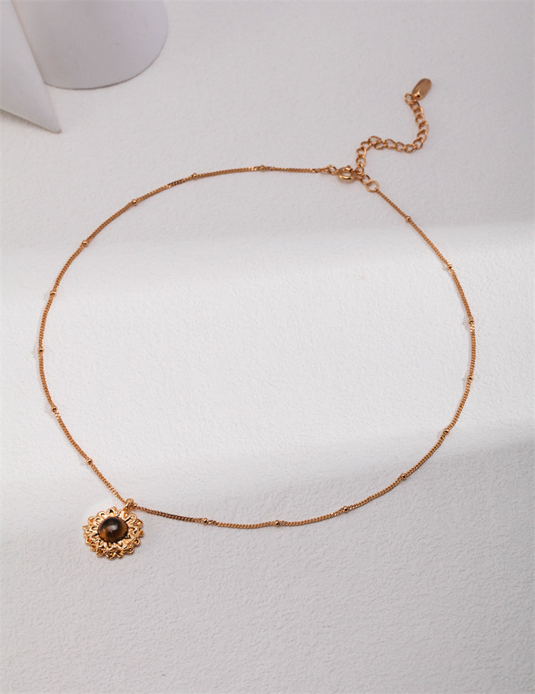 S925 Silver Tiger Eye Necklace like Sunflower