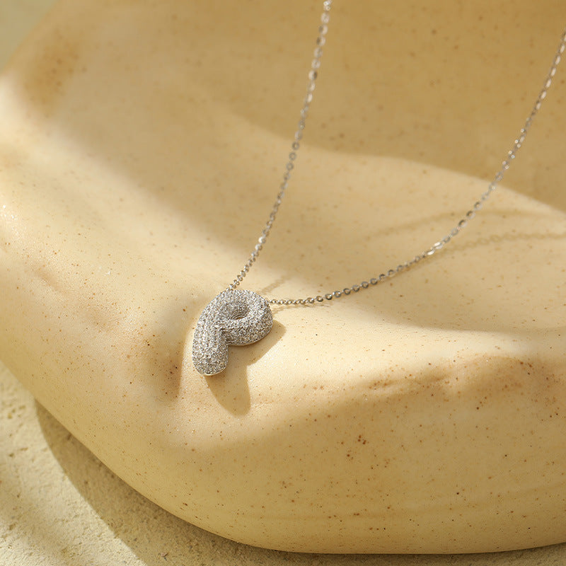 Letter Bubble Necklace in White Gold Plated
