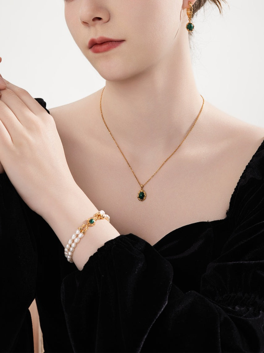 Collier Princesse Rose Rose avec Pierres Précieuses et Zircon Goutte d'Eau