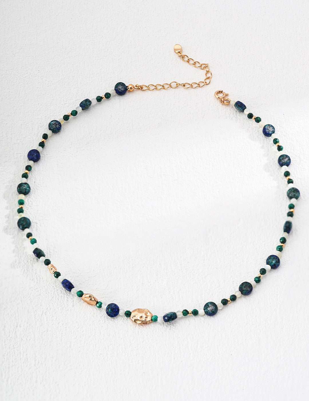 Vintage Malachite, Lapis & Mother-of-Pearl Beaded Necklace – 925 Sterling Silver