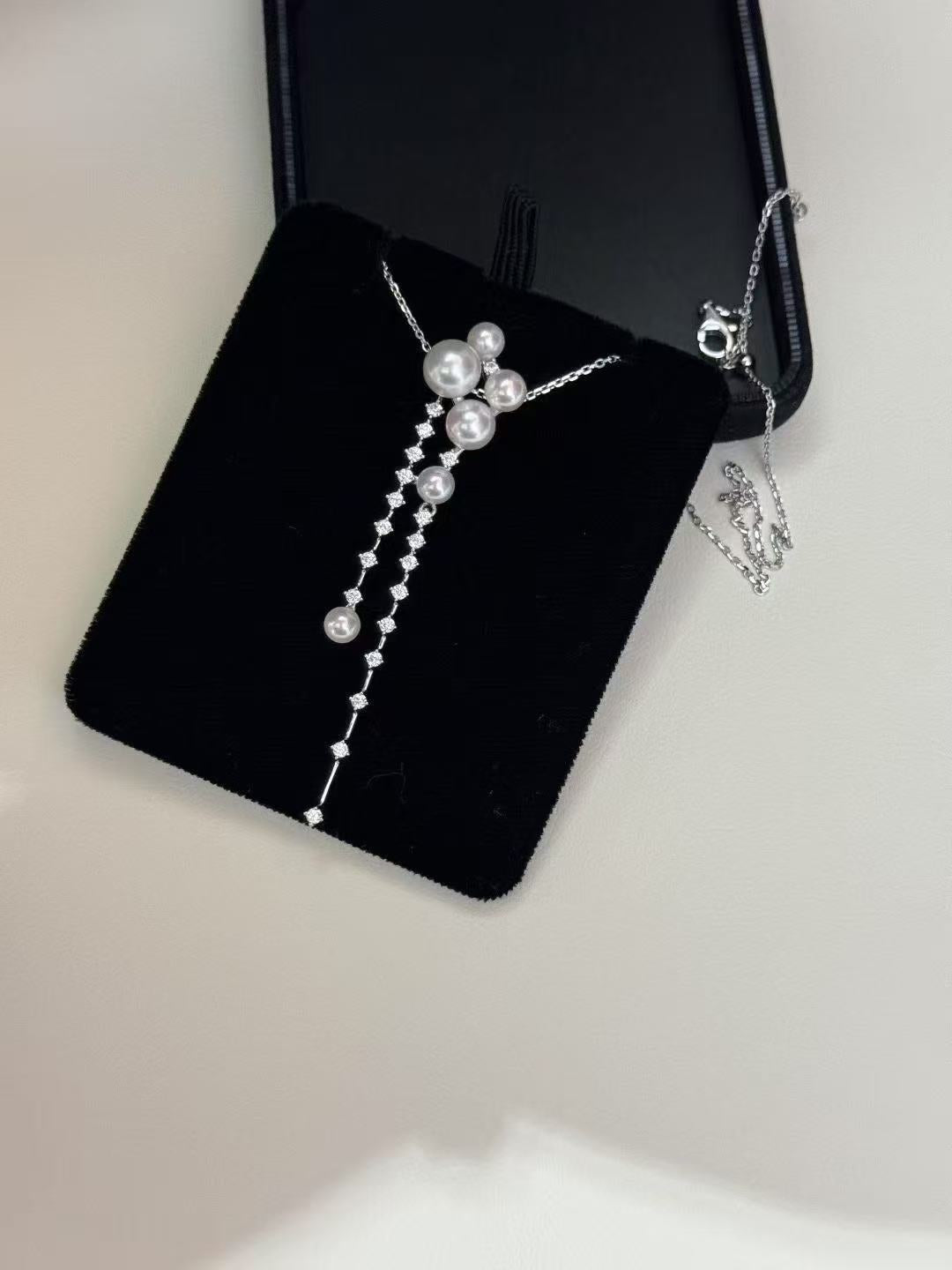 Shooting Star Akoya Pearl Necklace – 4-8mm Dainty Sterling Silver Jewelry for Women, Wedding, Anniversary Gift