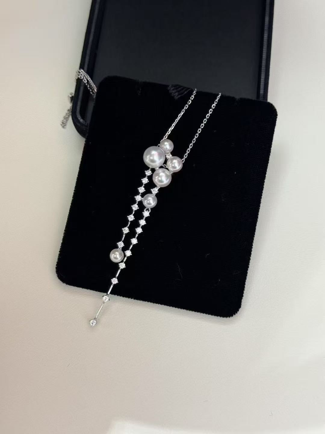 Shooting Star Akoya Pearl Necklace – 4-8mm Dainty Sterling Silver Jewelry for Women, Wedding, Anniversary Gift