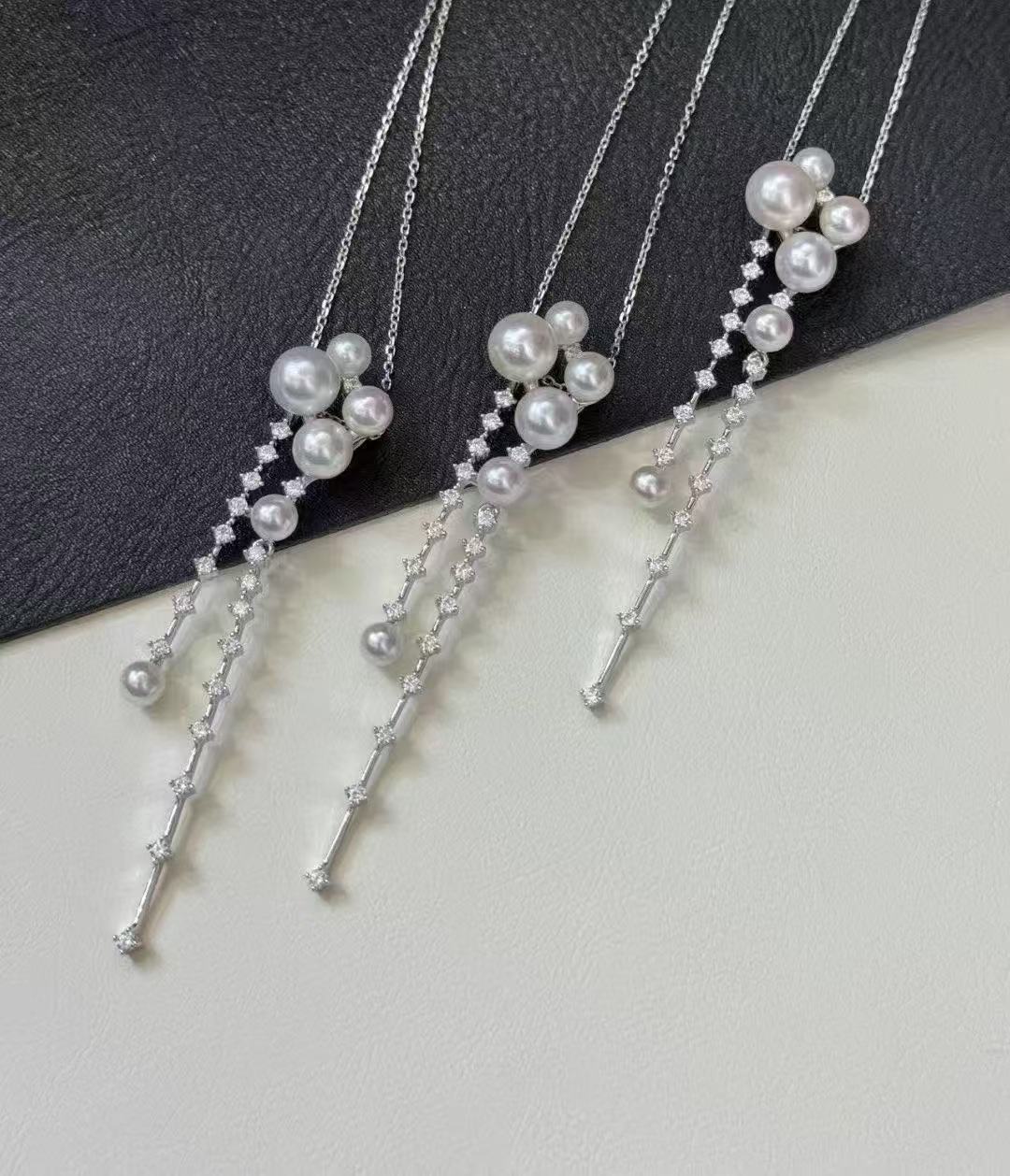 Shooting Star Akoya Pearl Necklace – 4-8mm Dainty Sterling Silver Jewelry for Women, Wedding, Anniversary Gift