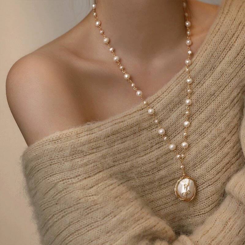 Handcrafted Baroque Pearl Long Necklace – Lightweight Luxury Sweater Chain for Women