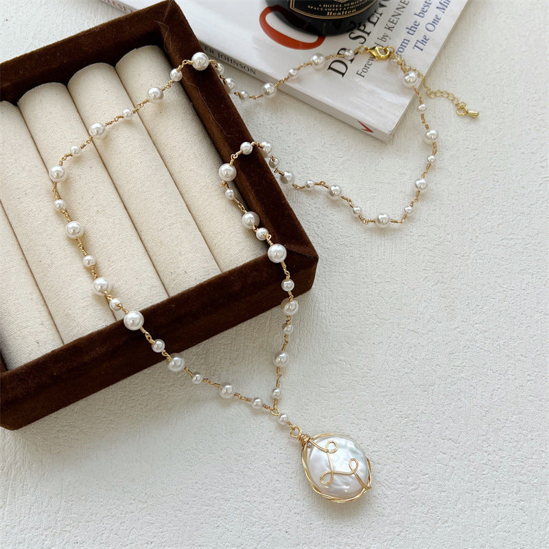 Handcrafted Baroque Pearl Long Necklace – Lightweight Luxury Sweater Chain for Women