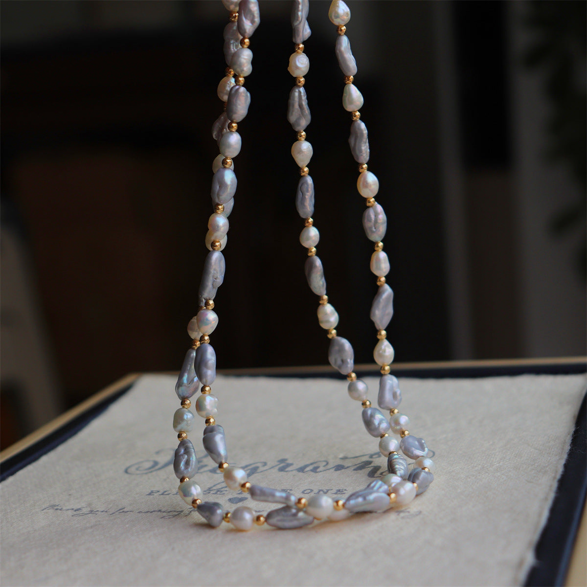 Gray / Purple Keshi Baroque Pearl Necklace for Women/Gift