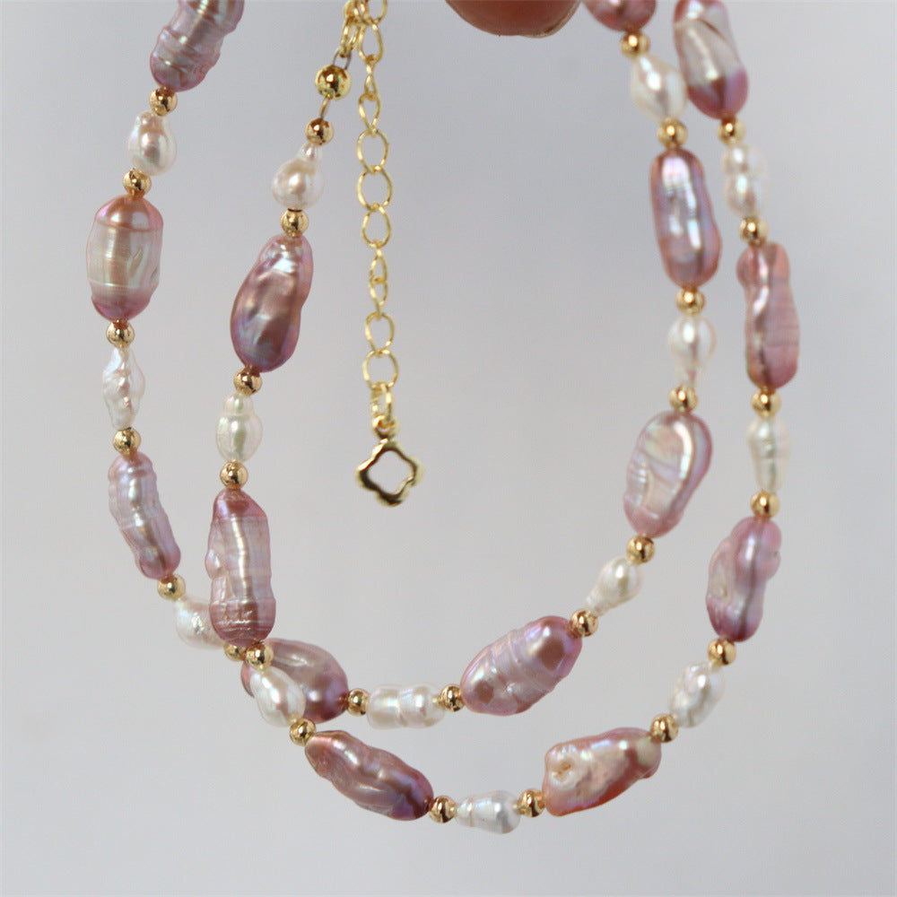 Gray / Purple Keshi Baroque Pearl Necklace for Women/Gift