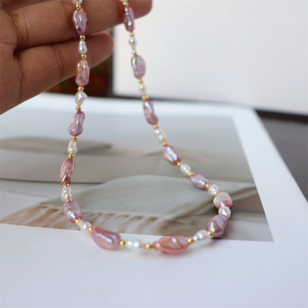 Gray / Purple Keshi Baroque Pearl Necklace for Women/Gift